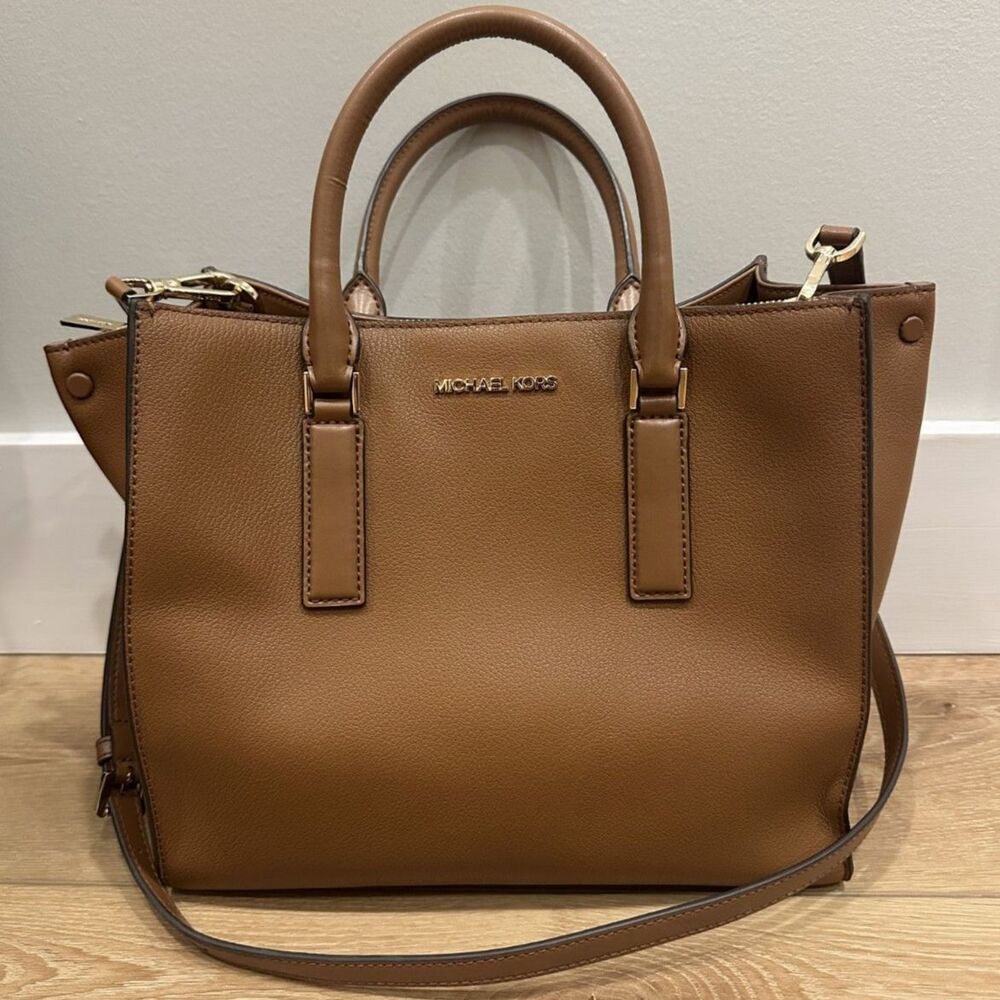 Michael Kors Crossbody Handbag Purse Camel Brown Saffino Leather EUC!